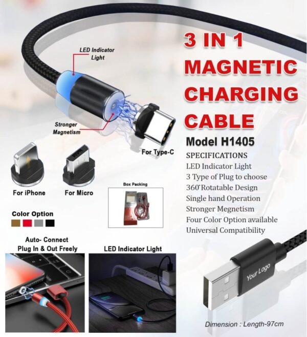 3 in 1 Magnetic Charging Cable -MCG000489