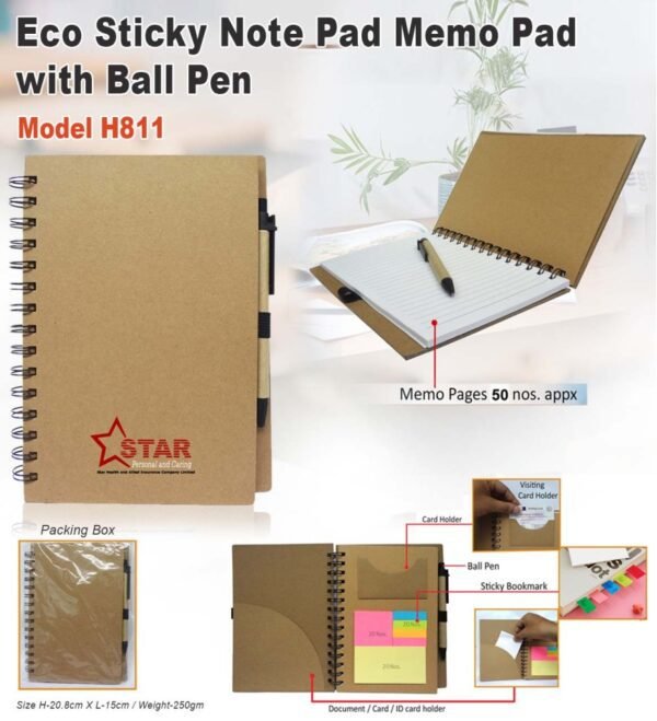 Multi Utility  Eco Sticky  Pad - Memo Pad with Ball Pen -MCG000308
